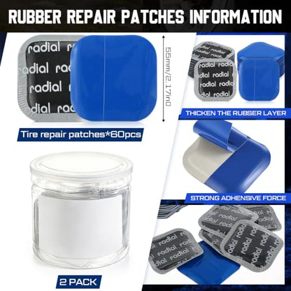 Tallew 60 Pcs Tire Patch Kit Heavy Duty Rubber, 2.17 x 2.17 Inch - size: 2.17 x 2.17 Inch