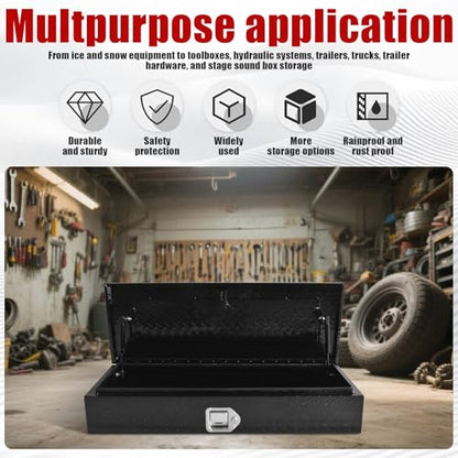 35.5" x 12.8" x 6.5" ATV/UTV Rear Aluminum Storage Box Heavy Duty Tread Pattern Truck Cargo Box Trailer Toolbox with Latch and Keys Suitable for Off-Road Vehicles Utility Vehicles