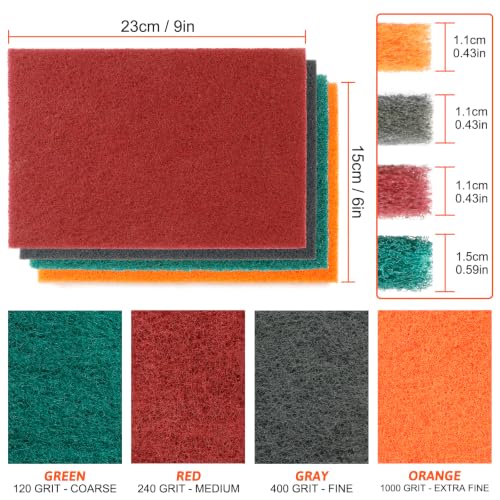 12 Pack 6" x 9" General Purpose Scuff Pads – 120 240 400 1000 Grit– Thick Design Hand Automotive Sanding Pads for Scuffing, Paint Prep, Auto Body & Woodworking - color: Mix*12pcs