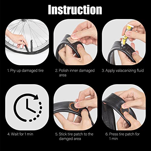 Bike Inner Tire Patch Repair Kit - Bycicle Tube Puncture Patches Kits, 30PCS Vulcanizing Patches, Glueless Patchs for Motorcycle BMX Cycling MTB Road Mountain Bicycle - color: Black-2