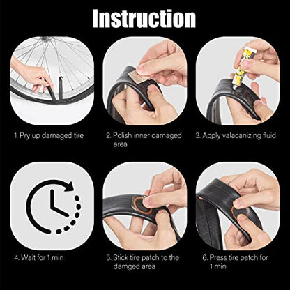 Bike Inner Tire Patch Repair Kit - Bycicle Tube Puncture Patches Kits, 30PCS Vulcanizing Patches, Glueless Patchs for Motorcycle BMX Cycling MTB Road Mountain Bicycle - color: Black