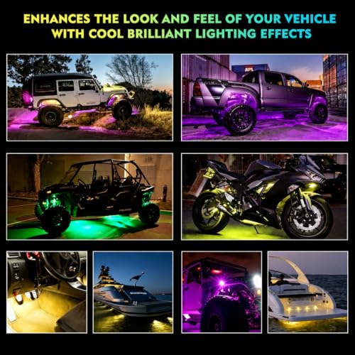 Xprite Bluetooth Rock Lights Multicolor Neon Accent Lights Underglow Kits - color: Standard Housing, size: 6 Pods