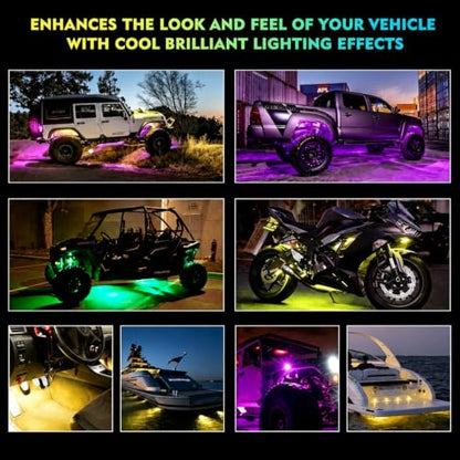 Xprite Bluetooth Rock Lights Multicolor Neon Accent Lights Underglow Kits - color: Standard Housing, size: 6 Pods