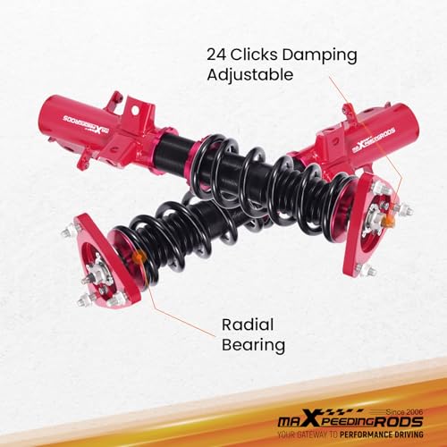 maXpeedingrods Coilovers for Ford Mustang S550 2015-2013, 24 Levels Damper Adjustable Coilovers Suspension Kit, Height Adjustable Shock Absorber Struts, Lowering Kit Red