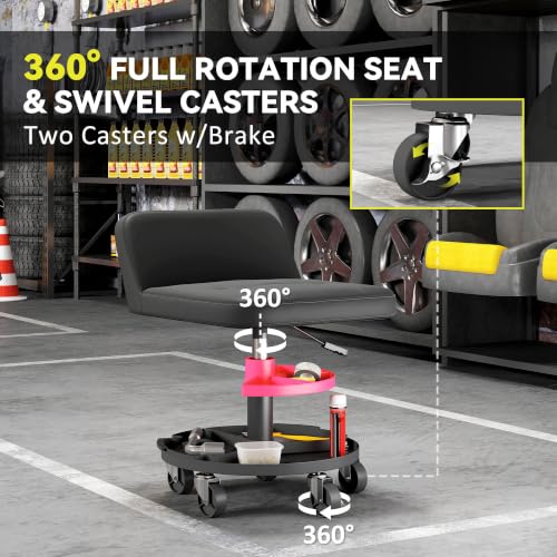 HOMCOM Rolling Mechanic Stool, 300 LBS Capacity with 360° Wheels, Black