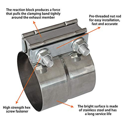 3" Inch Exhaust Clamps Stainless Steel Muffler Band Clamp for 3" Inner Diameter to 3" Outer Diameter Turbo Downpipe Tip Car System Connection (2 Pack) - size: 3IN 2PCS Lap Joint Clamps