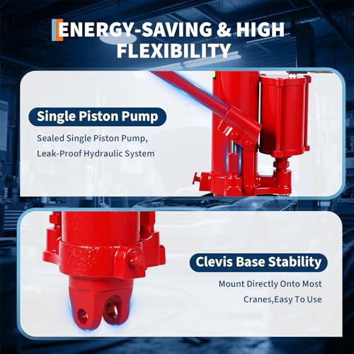 8 Ton Hydraulic Engine Hoist Cylinder with Clevis Base & Air Pump, Heavy Duty Long Ram Jack for Engine Hoists, Shop Cranes, Garage Lifts