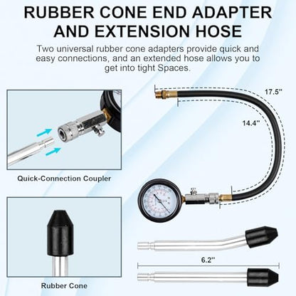 Clatoon 8pcs Petrol Engine Cylinder Compression Tester Kit 0-300PSI