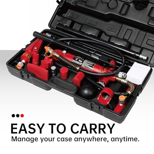 Maxority 4 Ton (8800 lbs Capacity) Porta Power Jack Hydraulic Ram Auto Body Frame Collision Repair Kit Set, 18-Pcs, with Blow Mold Carrying Case and Gauge - size: 4 Ton with gauge
