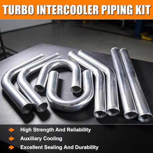 2.5" Intercooler Kit Universal Aluminum Turbo, 23.6" DIY Custom Pipe, 8 Pcs - color: Blue, size: 2.5 Inch