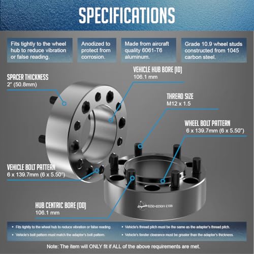 Wheel Accessories Parts 4 Pcs Hub Centric Wheel Spacers Adapters 6x5.5 6x139.7mm 2 Inch Thick 106.1mm Hub M12 1.5 12x1.5 Thread Stud Fits Toyota 4-Runner ｜ Tacoma ｜ Tundra ｜ FJ Cruiser - size: 2" (4 Pack), style: 00-24 Tacoma (Hub Cebtric)