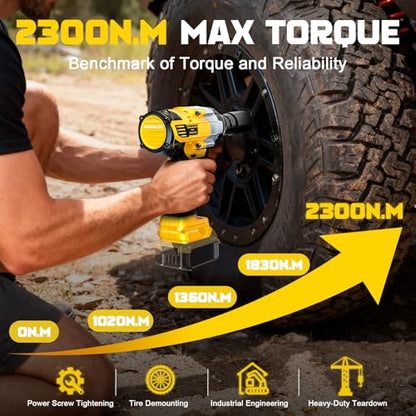 NATBEESY Cordless Impact Wrench Compatible with DeWalt 20V Battery: 1/2 Inch Hog Ring Impact Driver - High Torque - 2300N.m/1700Ft-lbs Cordless Impact Gun - Brushless Motor with LED Light - Tool Only - style: 2300N.M