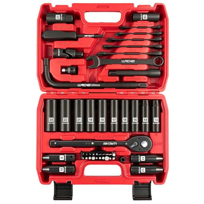 1/2" Impact Socket Wrench Set: 49Pcs Tool Wrench Set, CR-V, Metric - size: 49-Piece 1/2" Drive Socket Set