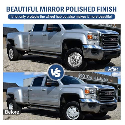 hightall 17 Wheel Simulators, 17" 8 Lug 5 Hand Holes Stainless Steel Hubcaps,Polished Surface,Bolts On Wheel Cover Set Compatible with 2011-2025 Chevy SILVERAD0 3500/GMC Sierra 3500 HD DRW - size: 17“For 2001-2007GMC3500 2003-2021G3500/G30