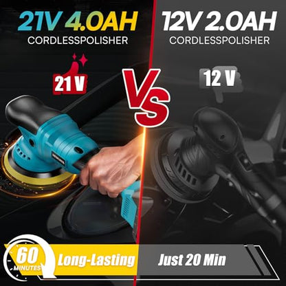 Upgrade Cordless Car Buffer Polisher with 21V 2×4000mAh Battery,6 In Brushless Buffer Polisher Kit, 600W Orbital Polisher with 6 Variable Speed for Car Detailing Waxing Scratch Removing - size: 4.0AH BufferPolisher