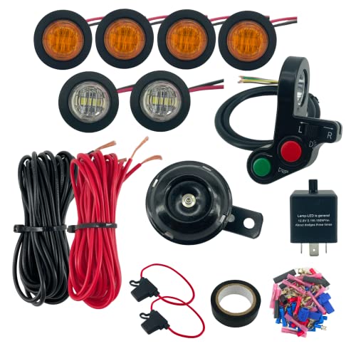 Universal ATV UTV SXS Turn Signal Horn Kit Street Legal Kit Handlebar Thumb Switch with LED Lights Flasher Relay Blinker Harness System (Kit N)