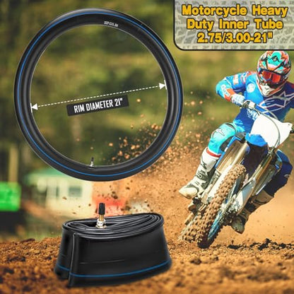 (2-Pack) 2.75/3.00-21" Inner Tubes 80/100-21 or 90/90-21 Heavy Duty Dirt Bike Inner Tubes, 2mm Thick, TR4 Valve, Fits HondaAfrica Twin CRF230, CRF250, CR250 Kawasaki KLR, KDX200 and More - size: 2.75/3.00-21" (80/100-21")