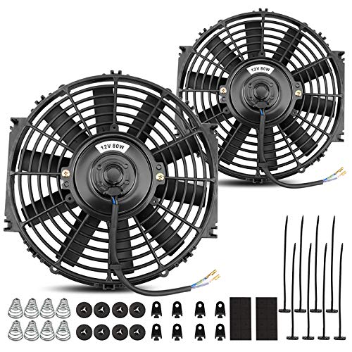 MONOKING 2PCS 10" inch Slim Fan Push Pull Electric Radiator Cooling Fans 12V Mount Kit Unversal Black Universal High Performance Reversible Radiator Fan with Mounting Kit 1350 CFM 6.67 Amps 80 Watts - size: 10 Inch-2PCS