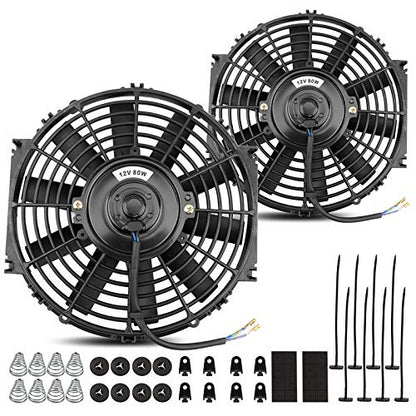 MONOKING 2PCS 10" inch Slim Fan Push Pull Electric Radiator Cooling Fans 12V Mount Kit Unversal Black Universal High Performance Reversible Radiator Fan with Mounting Kit 1350 CFM 6.67 Amps 80 Watts - size: 10 Inch-2PCS
