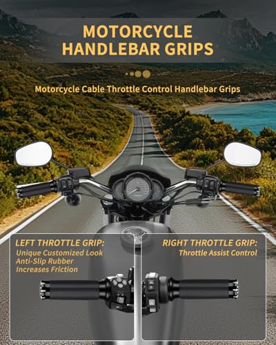 Hand Grips 1 Inch Motorcycle Handlebar Grips Cable Throttle Compatible for Honda Yamaha Suzuki Kawasaki Harley Davidson Sportster Touring Dyna Softail 883 1200 Black