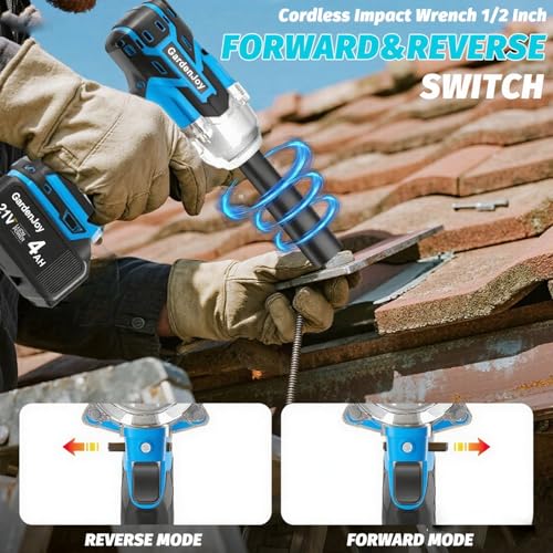 GardenJoy Cordless Impact Wrench, 1/2" 450Ft-lbs, 4.0Ah Battery & 4 Sockets