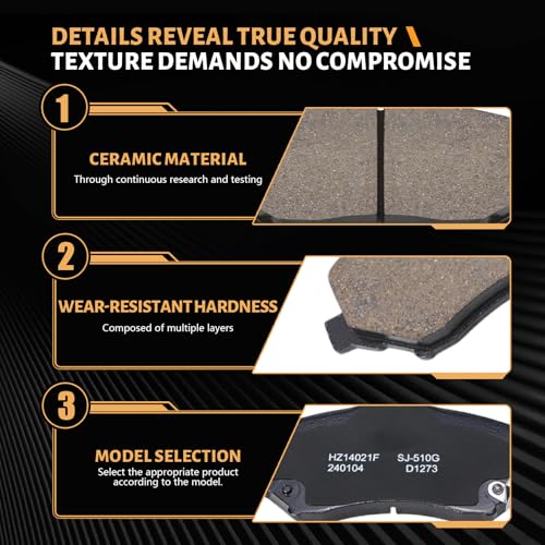 D1273 Front Ceramic Brake Pads Kit Fit For Dodge Nitro 2007-2011, For Grand Caravan 2008-2011, For Journey 2009-2011, For Jeep Liberty 2008-2012, For Wrangler 2007-2017 - style: HZ1273