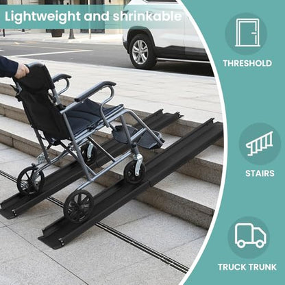 Wheelchair ramp 6FT, Lightweight, Retractable and Portable, can be Used for Wheelchair ramps, Comes with a Handbag-Black - size: 6FT