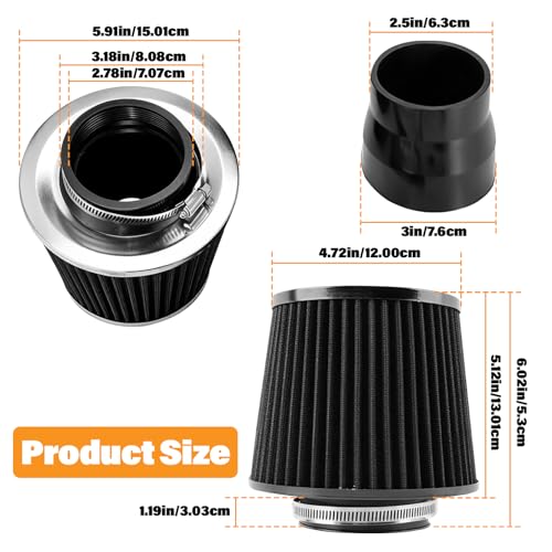 3 Inch 76mm High Flow Cold Air Intake Pipe Hose Kit Car Cold Air Intake Turbo Filter Aluminum Automotive Air Filter Induction Flow Hose Pipe Kit