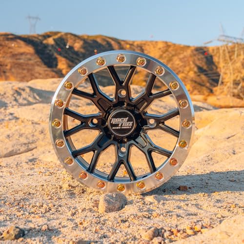 RockTrix RT104BL 14x7 Beadlock ATV UTV Wheel 4x156 4+3 Offset, Black, 1pc - size: 14x7 (4+3)