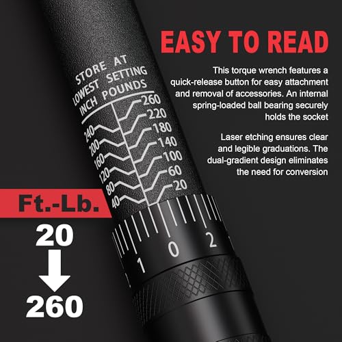 1/4" Drive Torque Wrench 20-260In.-Lb./2.96-29.4Nm, Two-way Adjustable 72-tooth Click Torque Wrench, Dual Scale, ±3% Accuracy Wrench, Suitable for Maintenance Bicycles, Cars and Trucks - size: 1/4"