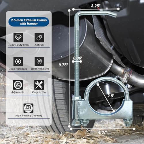 2.5" Universal Exhaust Clamp With Hanger, Muffler Hanger, 4 Pack - size: 2.5 Inch-4 PACK