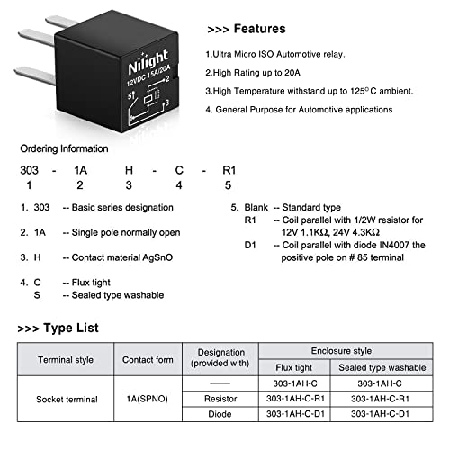 Nilight 5PCS 12V 4Pin SPNO Purpose Micro Relay 20A Sealed for Polaris RZR - color: 4Pin Relay