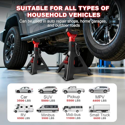 6 Ton (13,200 LBs) Jack Stands with Double Pin Locking,Rubber Cover and Large Foot Base,15"-23" Adjustable Height,Heavy Duty Car Jack Stands,Lifting Bus,RV,SUV,MPV,Pickup Truck,ATV/UTV,1 Pair - color: red-standard, size: 6ton Load Capacity