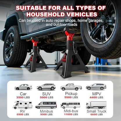 6 Ton (13,200 LBs) Jack Stands with Double Pin Locking,Rubber Cover and Large Foot Base,15"-23" Adjustable Height,Heavy Duty Car Jack Stands,Lifting Bus,RV,SUV,MPV,Pickup Truck,ATV/UTV,1 Pair - color: red-standard, size: 6ton Load Capacity
