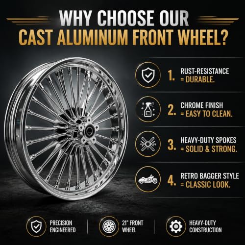 TOFR 21x3.5 Fat Spoke Chrome Front Wheel For Harley Softail Choppers - color: Chrome, size: Front:21x3.5