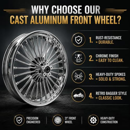 TOFR 21x3.5 Fat Spoke Chrome Front Wheel For Harley Softail Choppers - color: Chrome, size: Front:21x3.5