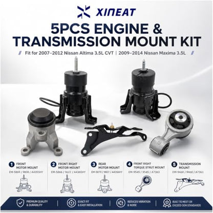 Engine Motor Mount kit 5pcs Compatible with 2007-2012 Nissan Altima 3.5L 2009-2014 Nissan Maxima 3.5L Automatic CVT Trans Replacement A4355HY A7361 A4365HY A7363 A7363 112209n00A 113509N00A XINEAT - size: 2007-2012 Nissan Altima 3.5L