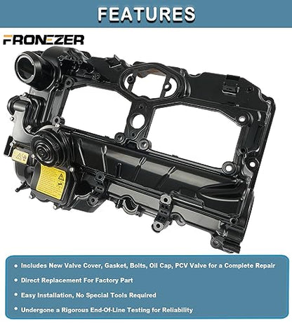 Upgrade Black Aluminum N20 Engine Valve Cover Kit with Gasket, Bolts & Oil Cap Compatible with 2012-2018 BMW 228i 320i 328i 328i GT xDrive 428i 528i X1 X3 X4 X5 Z4 2.0L Replaces 11127588412 264-517 - color: Aluminum Painted Black