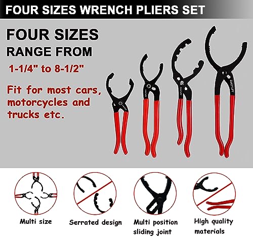 Oil Filter Wrench Set, Adjustable Oil Filter Pliers Set (6Pcs) - size: 6 Pack - Black & Red