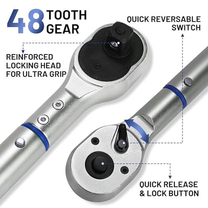 3/4-Inch Drive Click Torque Wrench, Dual-Direction Click Professional Torque Wrench 100-600FT.LB/135-815N.M, Dual Range Scales Graduated in FT.LB and N.M - size: 3/4" 100-600 FT.LB