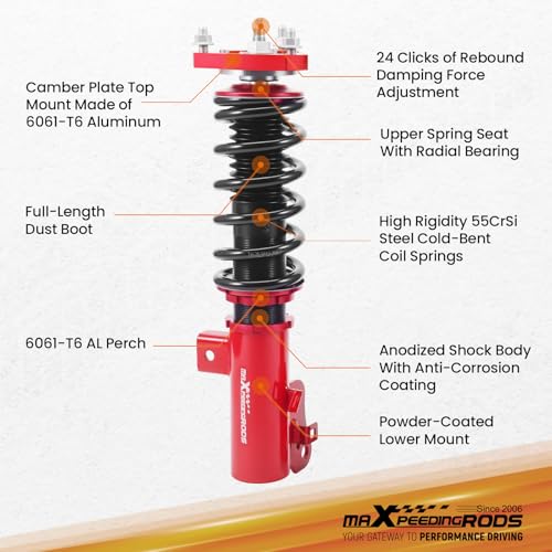 maXpeedingrods Coilovers for Honda Civic 2012-2015 FG3 FB2, 24 Levels Damper Adjustable Coilovers Suspension Kit, Height Adjustable Struts, Lowering Kit, Red