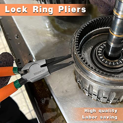 8-Inch Lock Ring Pliers Flat Snap Ring Pliers with Ring and Anti-loss Rope Special Circlip Pliers Reverse Pliers Retaining Ring Pliers Spreader Pliers for Transmission Transfer Cases - size: 8" with Ring & Rope
