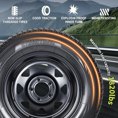 GarveeTech 2-Pack Trailer Tire On Rim ST205/75D15 Trailer Tires and Wheels 5 Lug on 4.5 in PCD Trailer Tires with 15 in Rims Load Range C 6PR Black - size: ST205/75D15