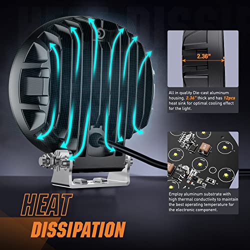 Nilight Pro Series 5.7 Inch Round LED Driving Offroad Light 50W 6500LM - color: 2Pcs 50W 5.7Inch LED Light Kit-White