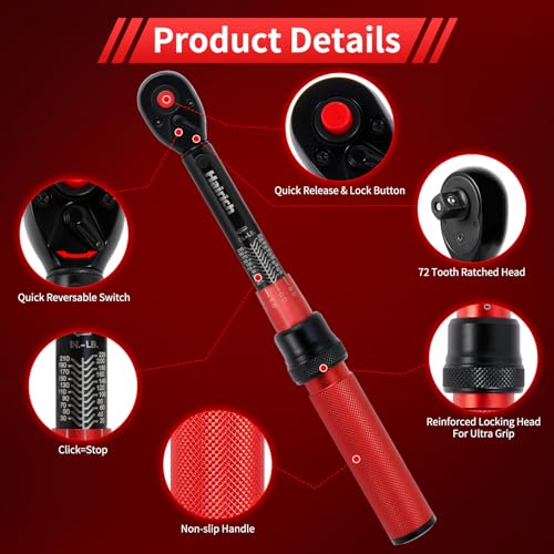 Hairich Torque Wrench Bike 1/4 Inch,2.3-24.9 N.M/20-220IN.LB, Drive Click Torque Wrench Set,16PCS 72-tooth Torque Wrenches Set with Extension Bar & Socket Sets for Bicycle - size: 16PCS 1.67-18.33 FT.LB