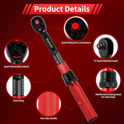 Hairich Torque Wrench Bicycle,1/4 inch drive 2.3-24.9 N.M/20-220IN.LB, Bike Torque Wrench Set,30PCS Click Torque Wrenches with 1/4 Ratchet Wrench, Extension Bar, Sockets for Bicycle - size: 30PCS 1.67-18.33 FT.LB