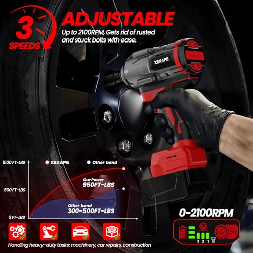 Cordless Impact Wrench 1/2 inch for Milwaukee Battery, Impact Wrench 1360N.m(950Ft-lbs) High Torque Brushless Electric Impact, Power Impact Driver with 3-Mode Speed, LED Work Light(Tool Only)