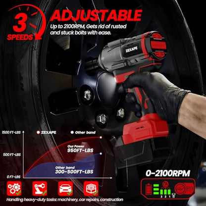 Cordless Impact Wrench 1/2 inch for Milwaukee Battery, Impact Wrench 1360N.m(950Ft-lbs) High Torque Brushless Electric Impact, Power Impact Driver with 3-Mode Speed, LED Work Light(Tool Only)