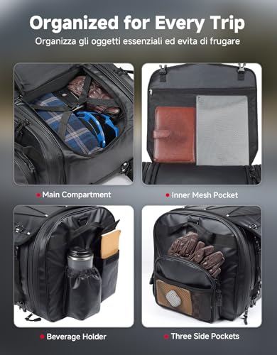 KEMIMOTO Motorcycle Travel Luggage Bags, 60L Expandable Large Capacity Motorcycle Tail Bag, Waterproof Rear Rack Trunk, Motor Pannier Bag with Rain Cover and Straps - size: 50-60L