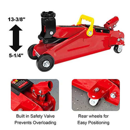 BIG RED T82040 Torin Hydraulic Trolley Floor Service/Floor Combo with 2 Jack Stands and Rolling Garage/Shop Creeper, 2 Ton (4,000 lb) Capacity, Red - size: 2 Ton (4,000 lb) 3pcs Combo